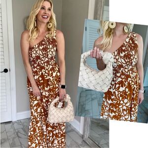 Sugarlips Curve Marida Caramel Floral Smocked One Shoulder Maxi Dress Sz XXL-NWT